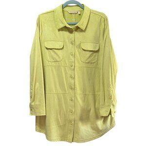 Soft Surroundings sz L chartreuse green polyester sueded button front tunic top